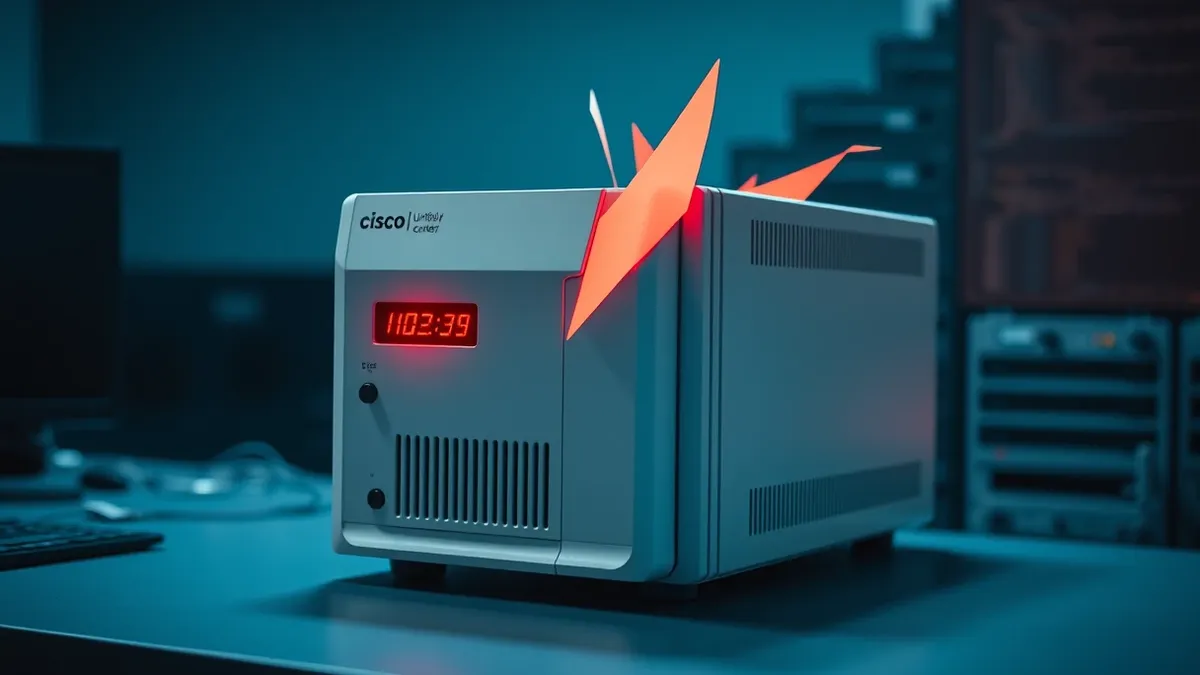 Illustration: A white Cisco Unified Intelligence Center appliance sits on a desk.
