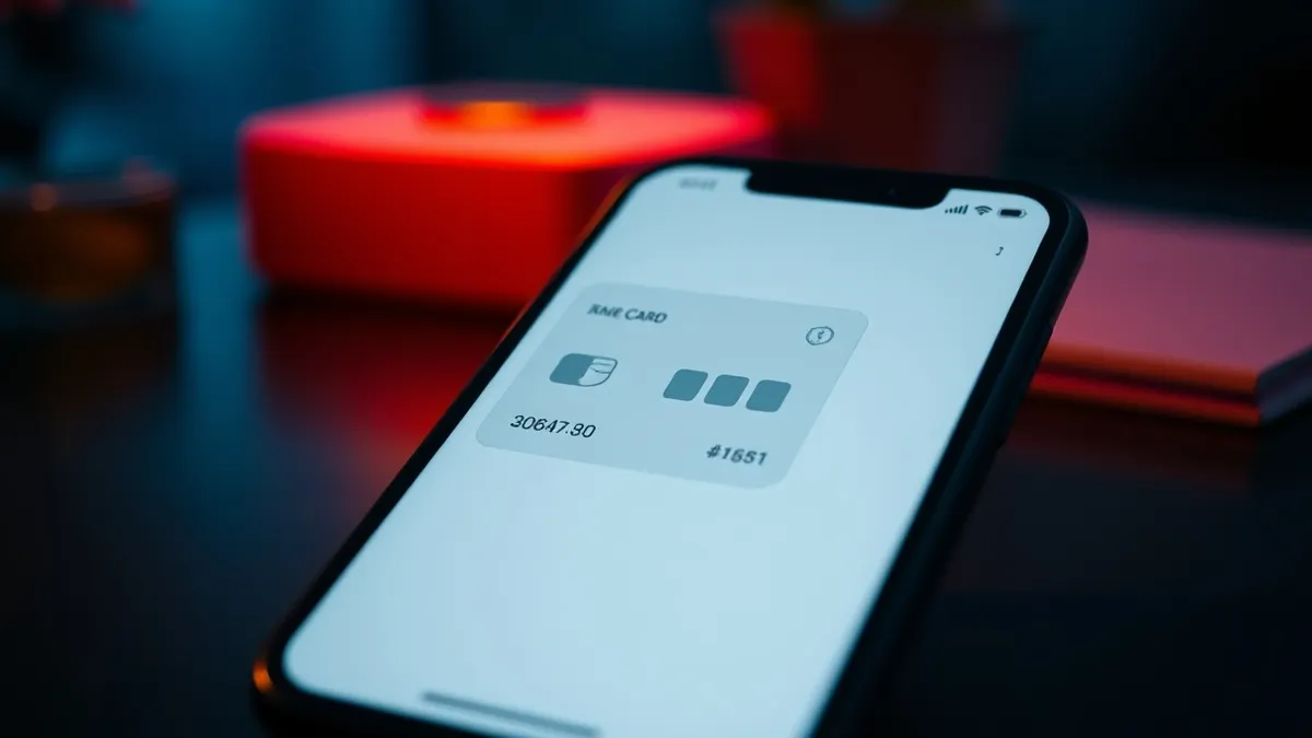 Illustration: A generic smartphone displays a payment app with a blurred card image.