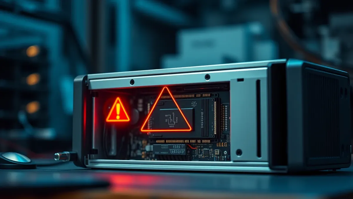 Illustration: A sleek silver server chassis sits open on a workbench, exposing a single black circuit board.