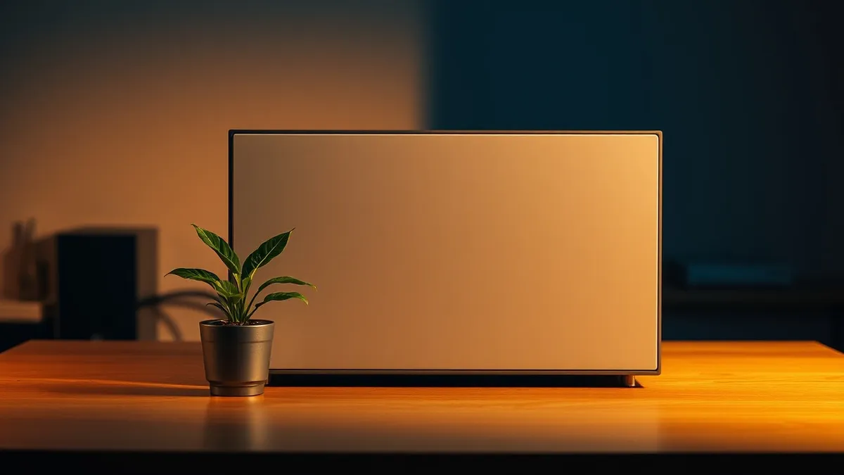 Illustration: A solitary server case sits on a wooden desk, its front panel blank and smooth.