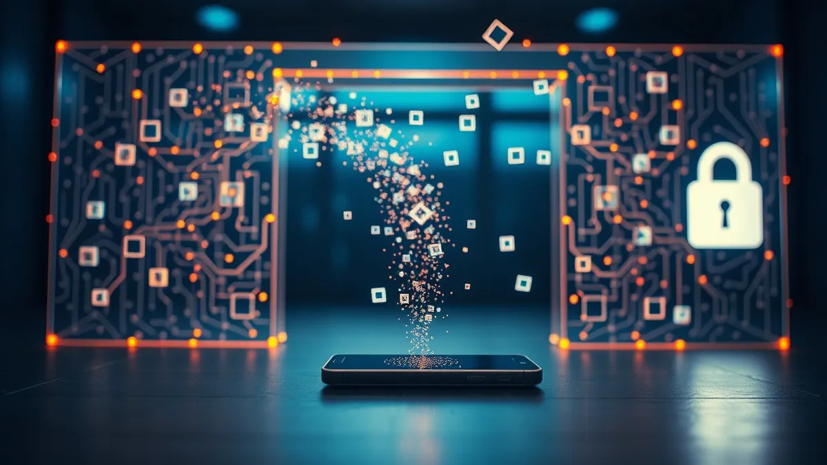 Illustration: A transparent digital gate stands between a glowing smartphone and a locked server icon.