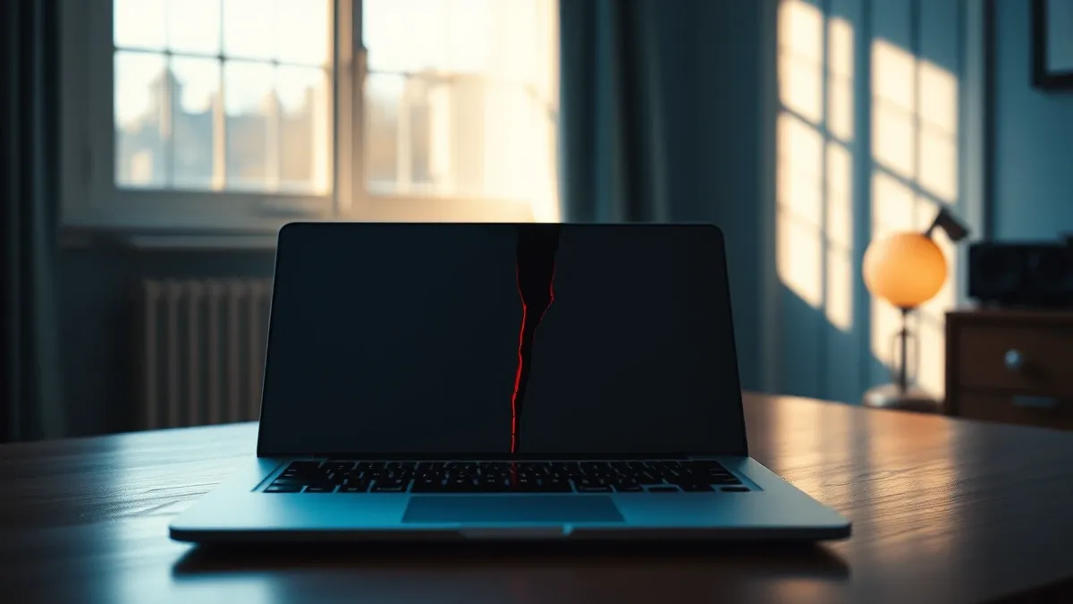 Illustration: A sleek silver laptop sits closed on a wooden desk, its surface reflecting a soft window light.