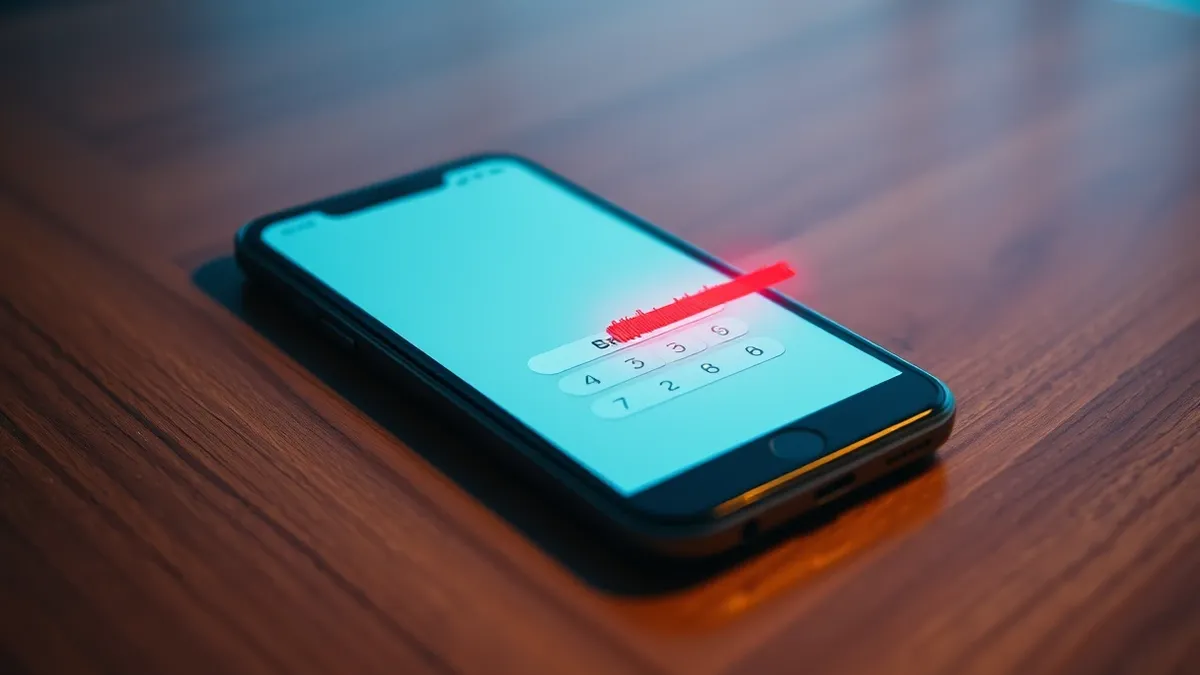 Illustration: A sleek smartphone rests on a wooden table, its screen displaying a generic banking login interface with empty input fields.
