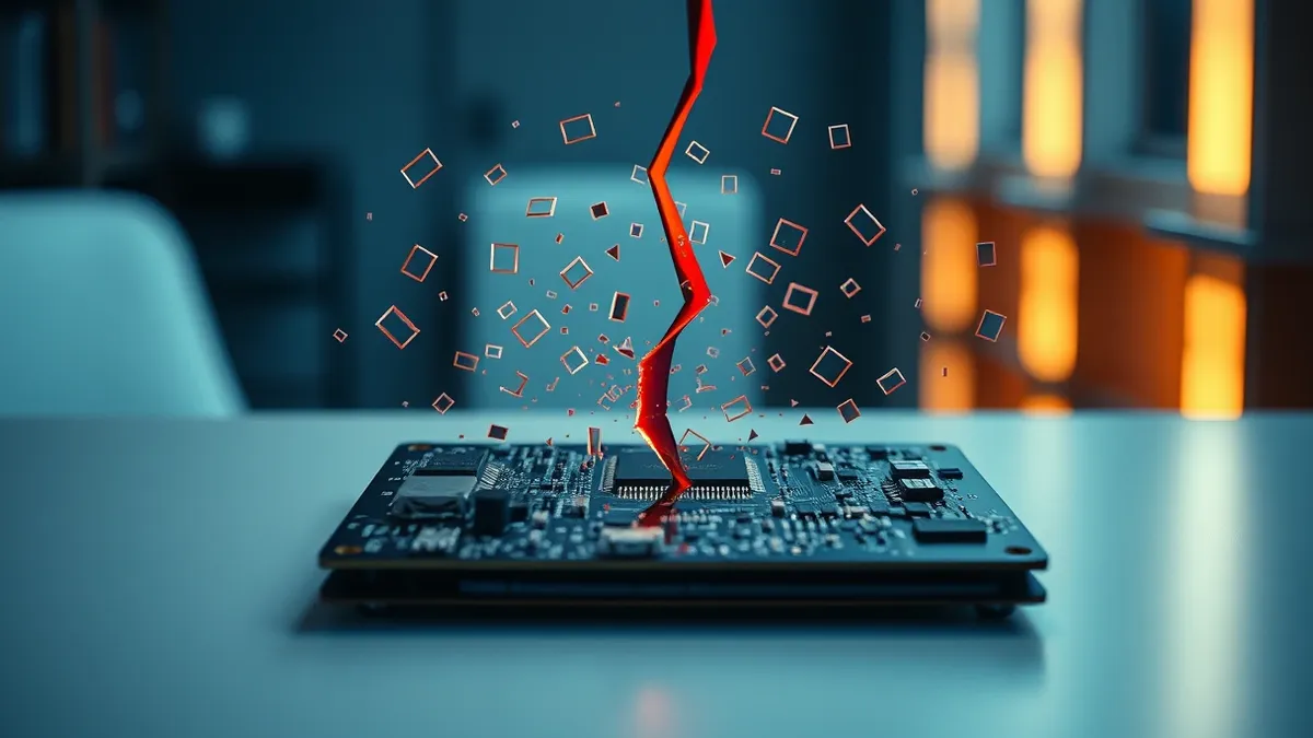 Illustration: A small circuit board representing the library sits on a clean white table.