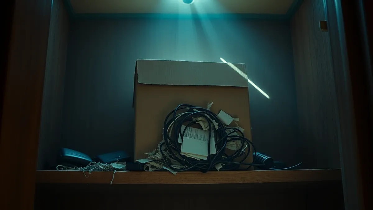 Illustration: A dusty cardboard box sits on a high shelf in a dim storage closet.