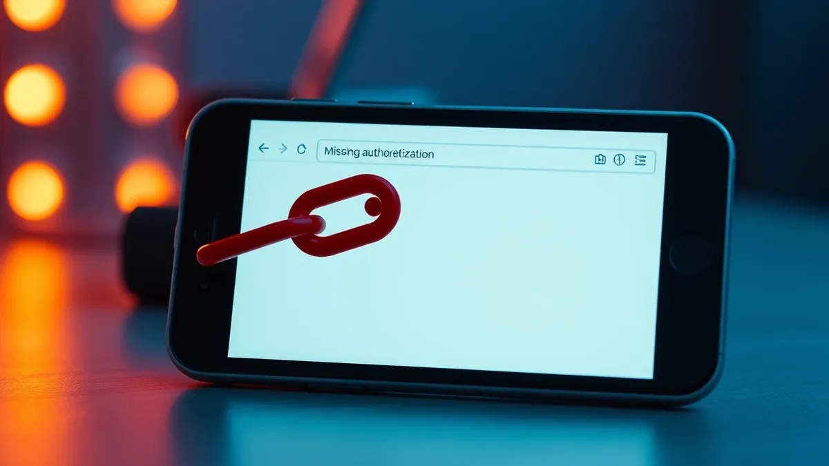 Illustration: A smartphone displays a blank web browser window where a red broken chain link overlays a generic folder icon.