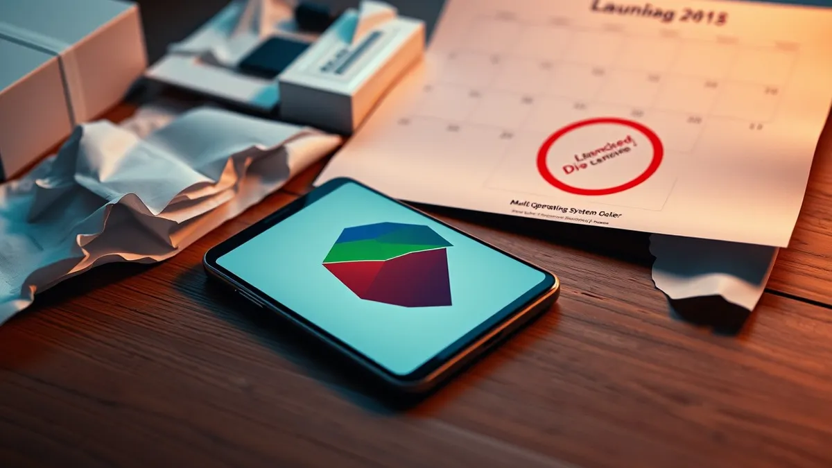 Illustration: A sleek smartphone rests on a wooden table, its screen displaying three distinct, abstract geometric shapes in blue, green, and red.