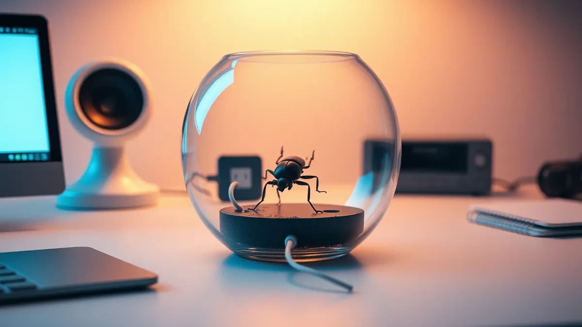 Illustration: A transparent glass terrarium sits on a clean white desk.