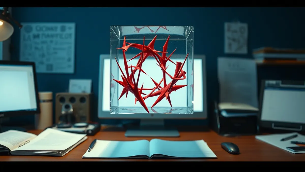 Illustration: A transparent glass cube floats above a cluttered desk, representing volatile memory.