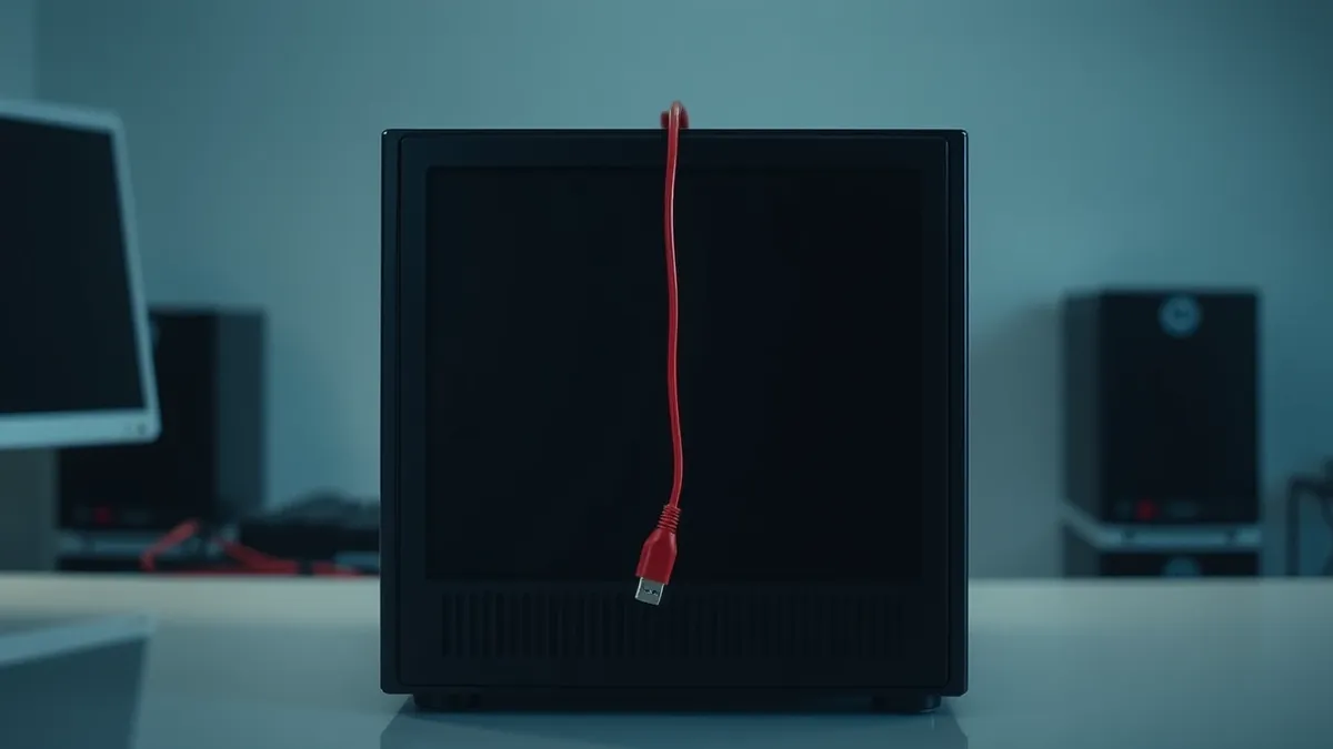 Illustration: A sleek, standalone database server unit sits on a clean desk.