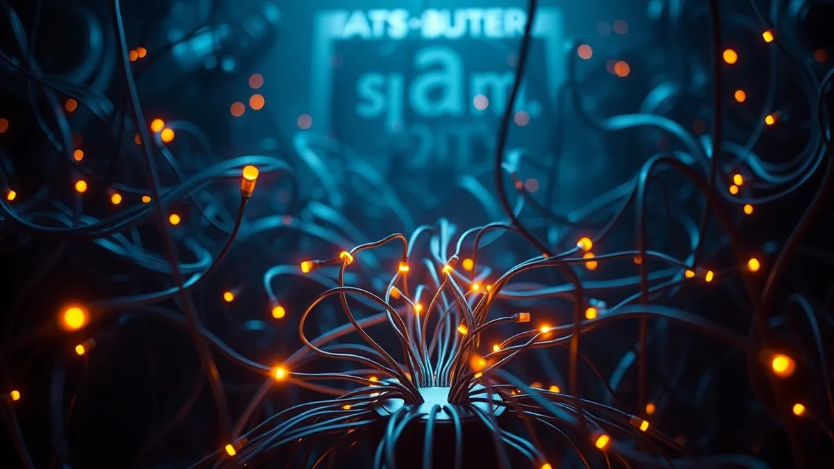 Illustration: A tangled mass of glowing digital cables connects to a central hub, with several strands snapping cleanly in mid-air.